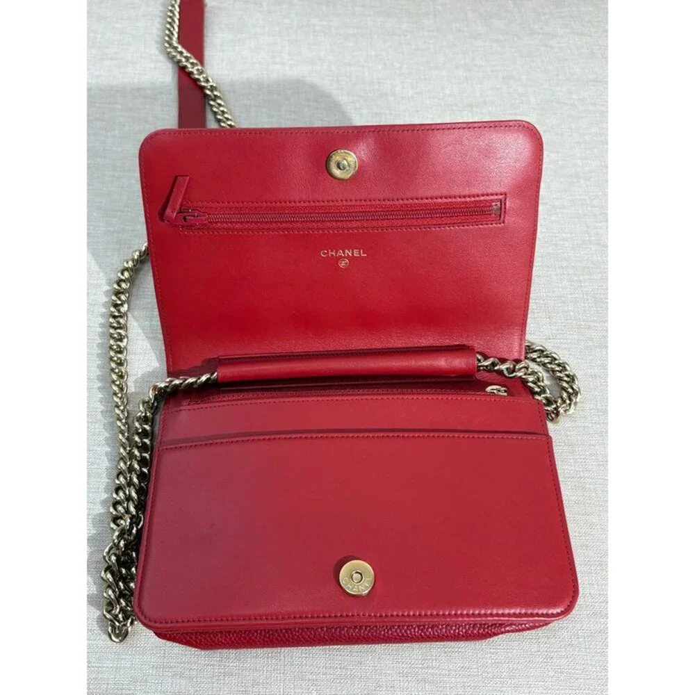 CHANEL Red Caviar Boy WOC GHW